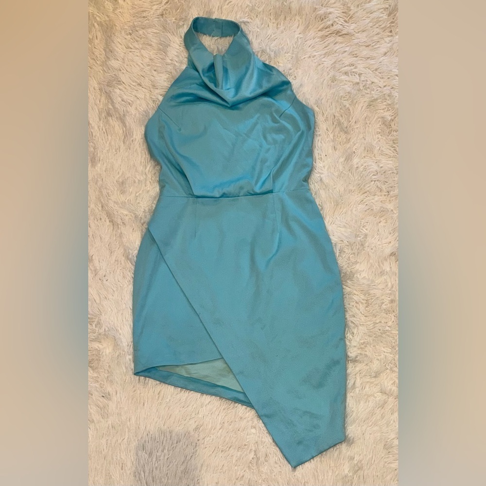 NEW Elliatt Camo Asymmetrical Halter Mini Dress in Aquamarine Sz M - Picture 2 of 6